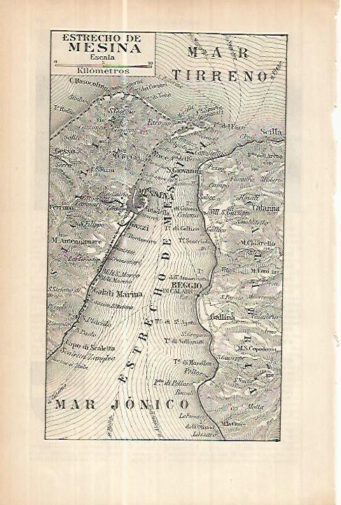LAMINA ESPASA 17861: Mapa del estrecho de Mesina
