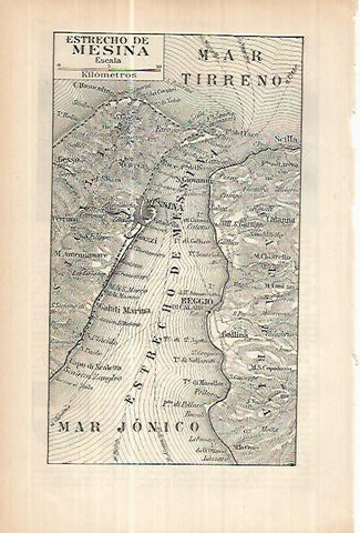 LAMINA ESPASA 17861: Mapa del estrecho de Mesina