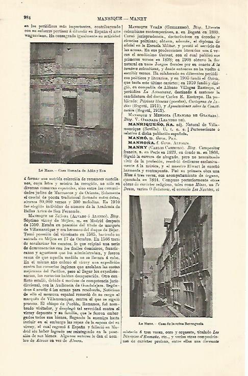 LAMINA ESPASA 18644: Casa de Adan y Eva y Casa de la Reina en Le Mans