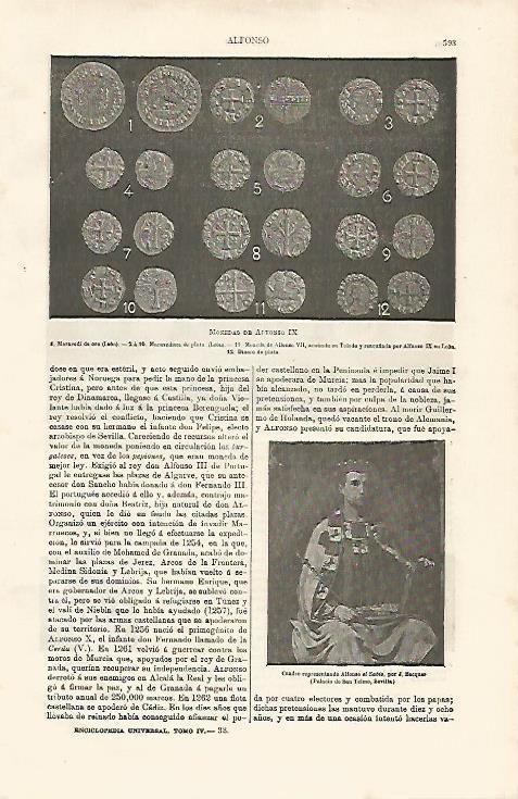 LAMINA ESPASA 11189: Monedas y retrato de Alfonso X