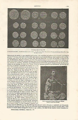 LAMINA ESPASA 11189: Monedas y retrato de Alfonso X