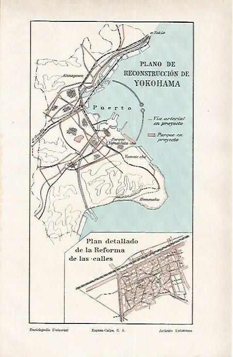 LAMINA ESPASA 1643: Plano de la reconstruccion de Yokohama Japon