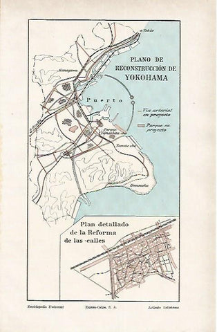 LAMINA ESPASA 1643: Plano de la reconstruccion de Yokohama Japon