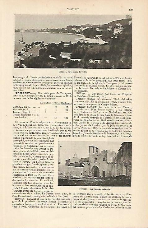 LAMINA ESPASA 6418: Vistas de Tamaris Francia y Tamarit Tarragona