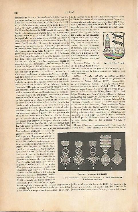 LAMINA ESPASA 22257: Escudo cruces y medallas de Bilbao