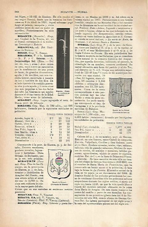 LAMINA ESPASA 22273: Escudo de La Bisbal en Girona y de Bisaurin en Huesca