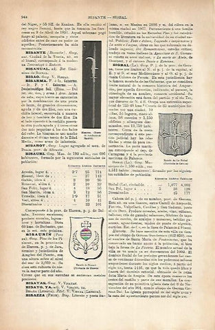 LAMINA ESPASA 22273: Escudo de La Bisbal en Girona y de Bisaurin en Huesca