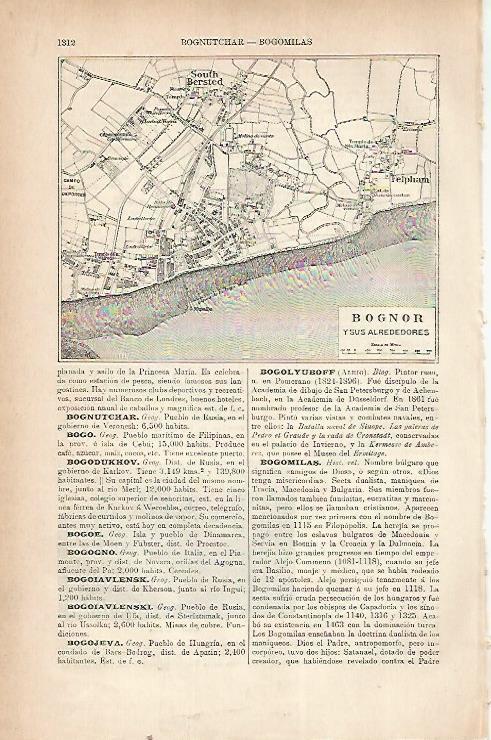 LAMINA ESPASA 22335: Mapa de Bognor y alrededores Inglaterra
