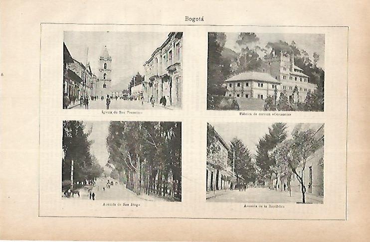LAMINA ESPASA 22342: Iglesia de San Francisco Fabrica de cerveza Germania y avenidas de Bogota
