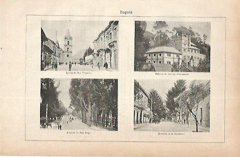 LAMINA ESPASA 22342: Iglesia de San Francisco Fabrica de cerveza Germania y avenidas de Bogota