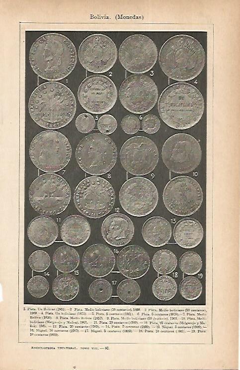 LAMINA ESPASA 22352: Monedas de Bolivia