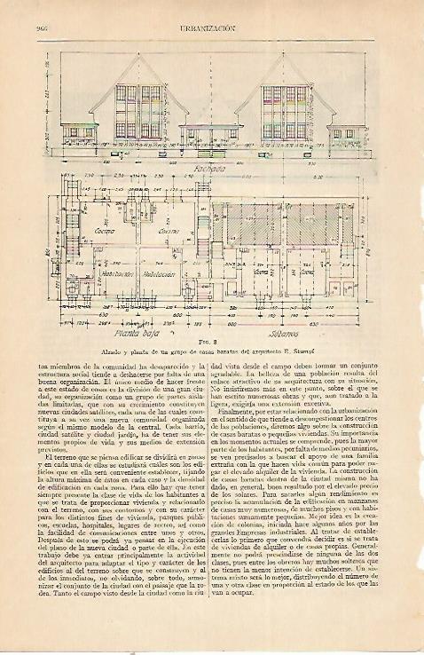 LAMINA ESPASA 22436: Alzado y planta de casas por el arquitecto E. Stumpf