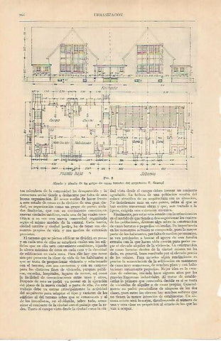 LAMINA ESPASA 22436: Alzado y planta de casas por el arquitecto E. Stumpf