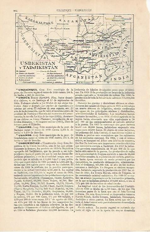 LAMINA ESPASA 22441: Mapa de Usbekistan y Tadjikistan