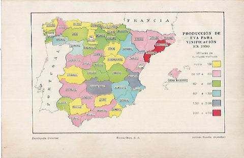 LAMINA ESPASA 22475: Produccion de uva en España en 1930