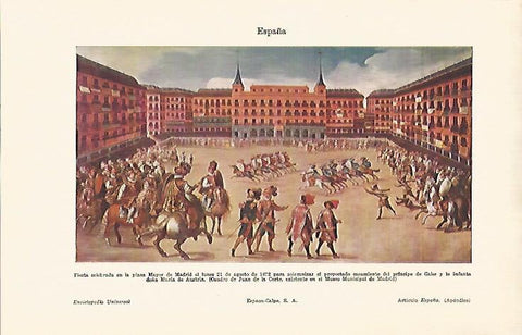 LAMINA ESPASA 22503: Fiesta en la Plaza Mayor de Madrid en 1672 por Juan de la Corte