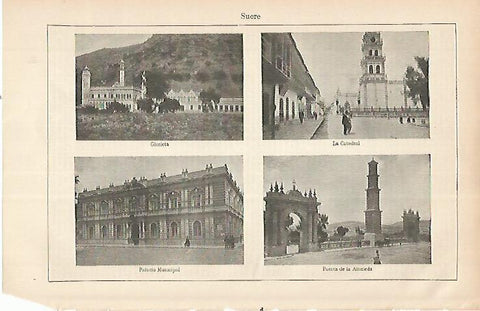 LAMINA ESPASA 22510: Catedral Glorieta Palacio y Puerta de Sucre Bolivia