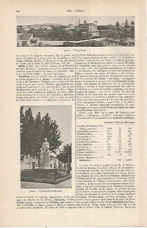 LAMINA ESPASA 22521: Estatua de los Martires en Sueca Valencia