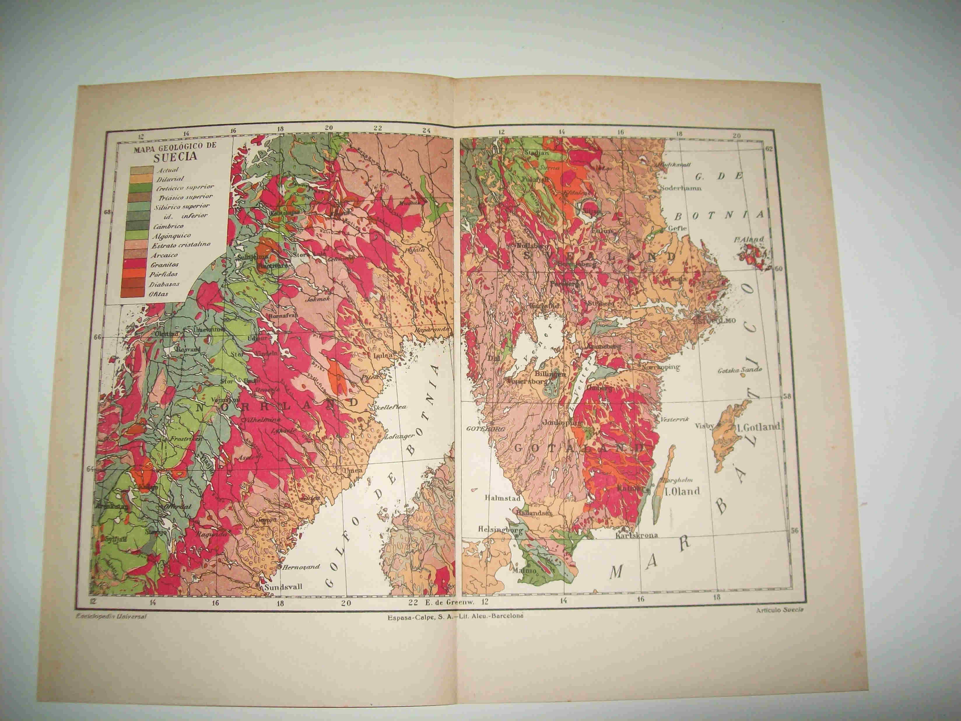 LAMINA ESPASA 22525: Mapa geologico de Suecia
