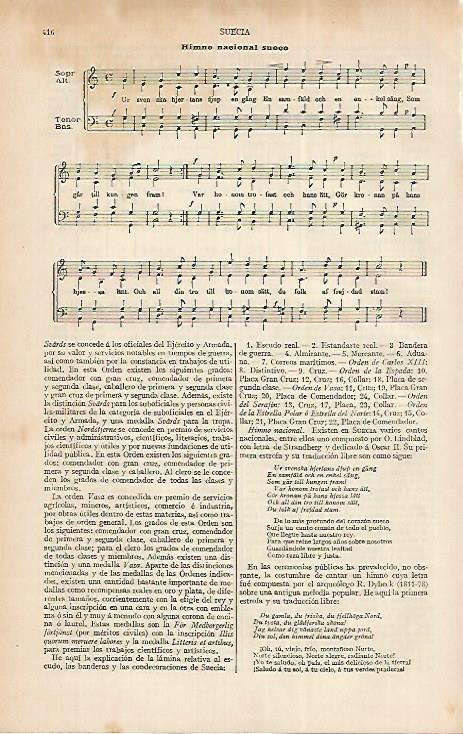 LAMINA ESPASA 22531: Himno Nacional de Suecia