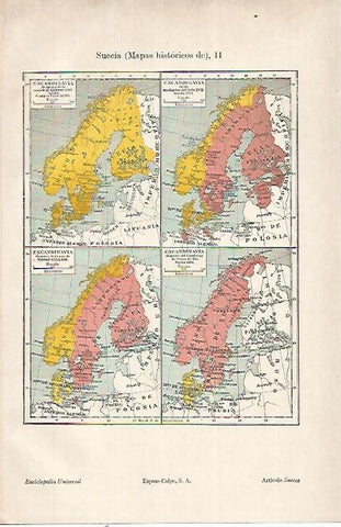 LAMINA ESPASA 22535: Mapas historicos de Suecia