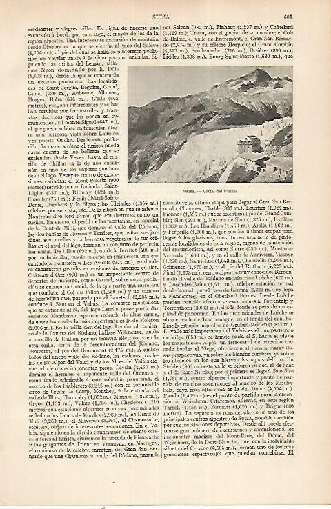 LAMINA ESPASA 22555: Vista del Furka Suiza