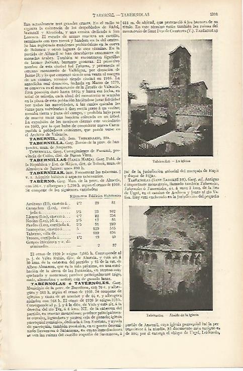 LAMINA ESPASA 22642: Iglesia de Tavernoles Barcelona