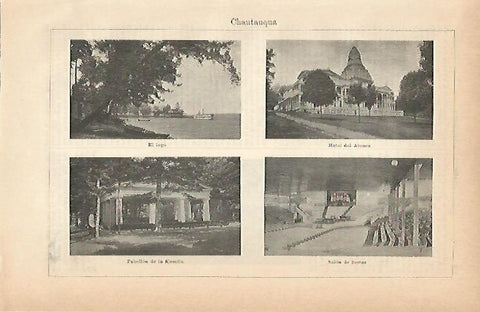 LAMINA ESPASA 1913: Vistas de Chautauqua Estados Unidos