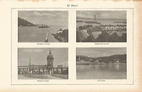LAMINA ESPASA 2489: Vistas de El Ferrol La Coruña