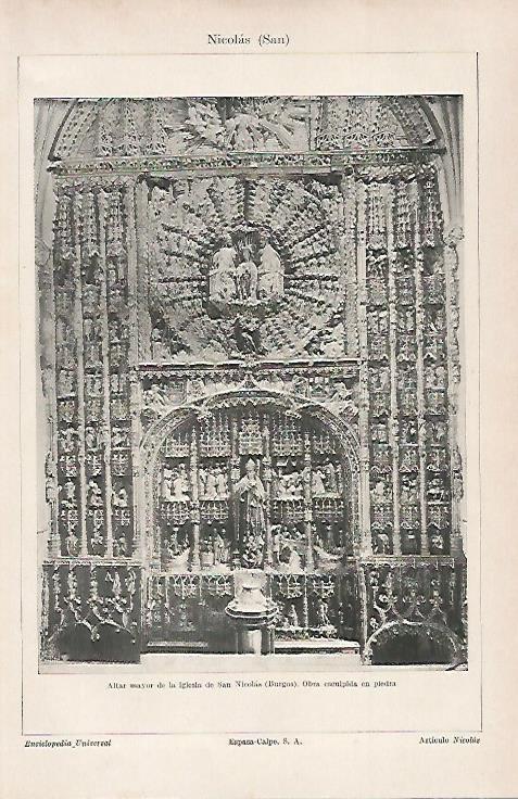 LAMINA ESPASA 20154: Altar de la iglesia de San Nicolas en Burgos