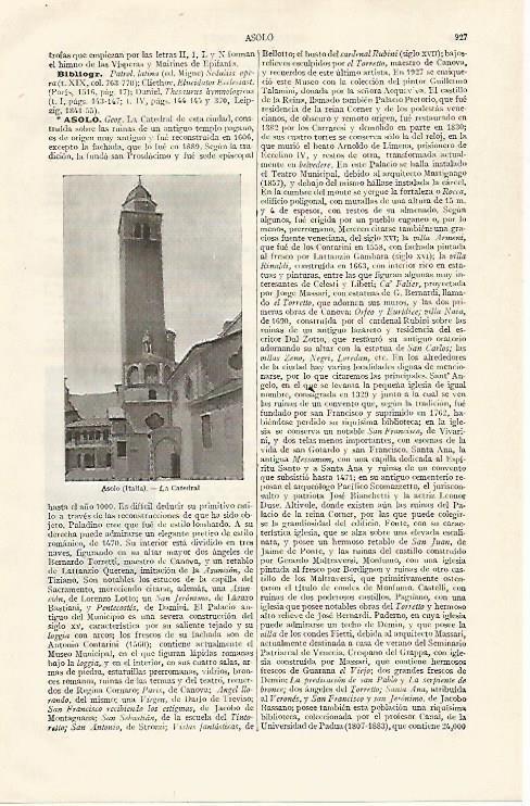 LAMINA ESPASA 19090: Catedral de Asolo Italia