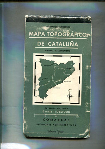 Mapa topografico de Cataluna: cataluña historica, comarcas, divisiones administrativas, escala 1:250 000