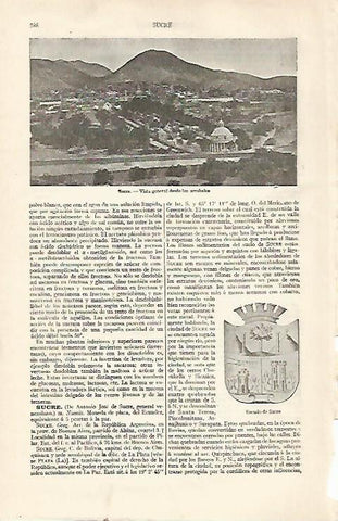 LAMINA ESPASA 22699: Vista y escudo de Sucre Bolivia