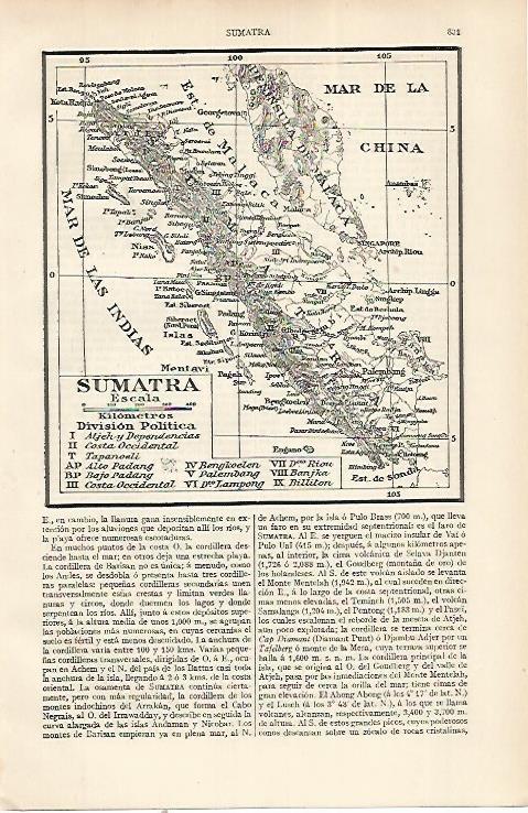 LAMINA ESPASA 22768: Mapa de Sumatra