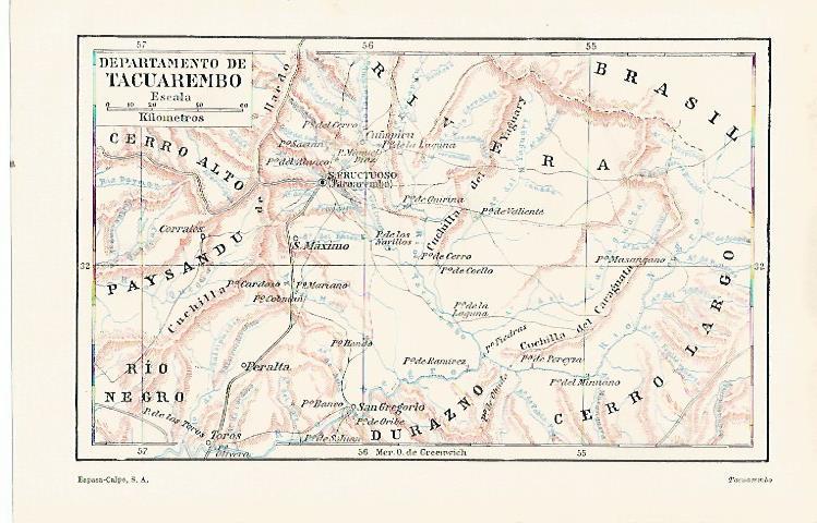 LAMINA ESPASA 22848: Mapa del Departamento de Tacuarembo