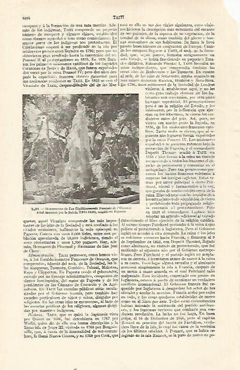 LAMINA ESPASA 22867: Monumento de Papeete Tahiti