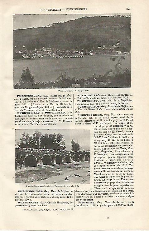 LAMINA ESPASA 23076: Vista de Puentedeume La Coruña
