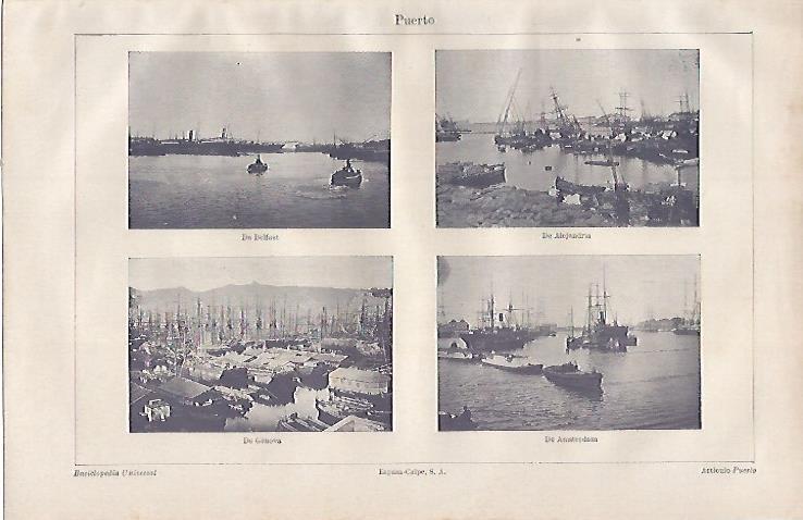 LAMINA ESPASA 23100: Puerto de Belfast Alejandria Amsterdam y Genova