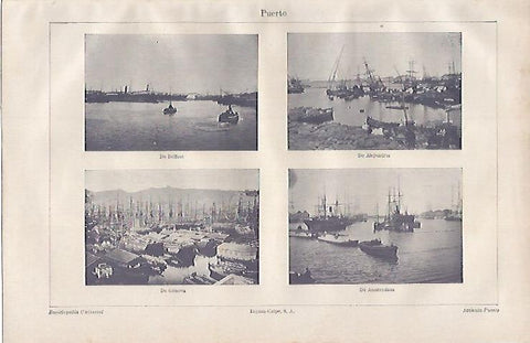 LAMINA ESPASA 23100: Puerto de Belfast Alejandria Amsterdam y Genova