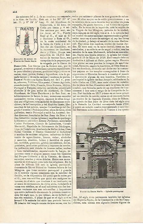LAMINA ESPASA 23105: Escudo e iglesia de Puerto de Santa Maria 