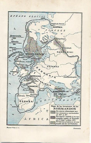 LAMINA ESPASA 20245: Mapa de las invasiones de los normandos