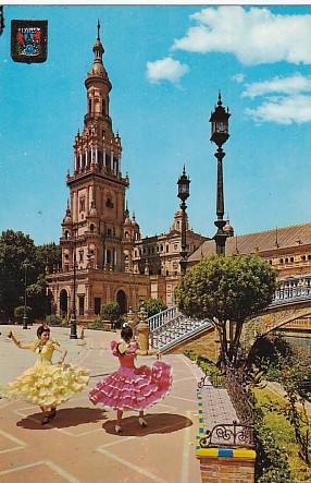 POSTAL 57888: Sevilla Plaza de España Bailando sevillanas