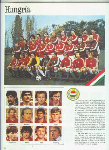 España 1982 lamina 17: Seleccion de Hungria
