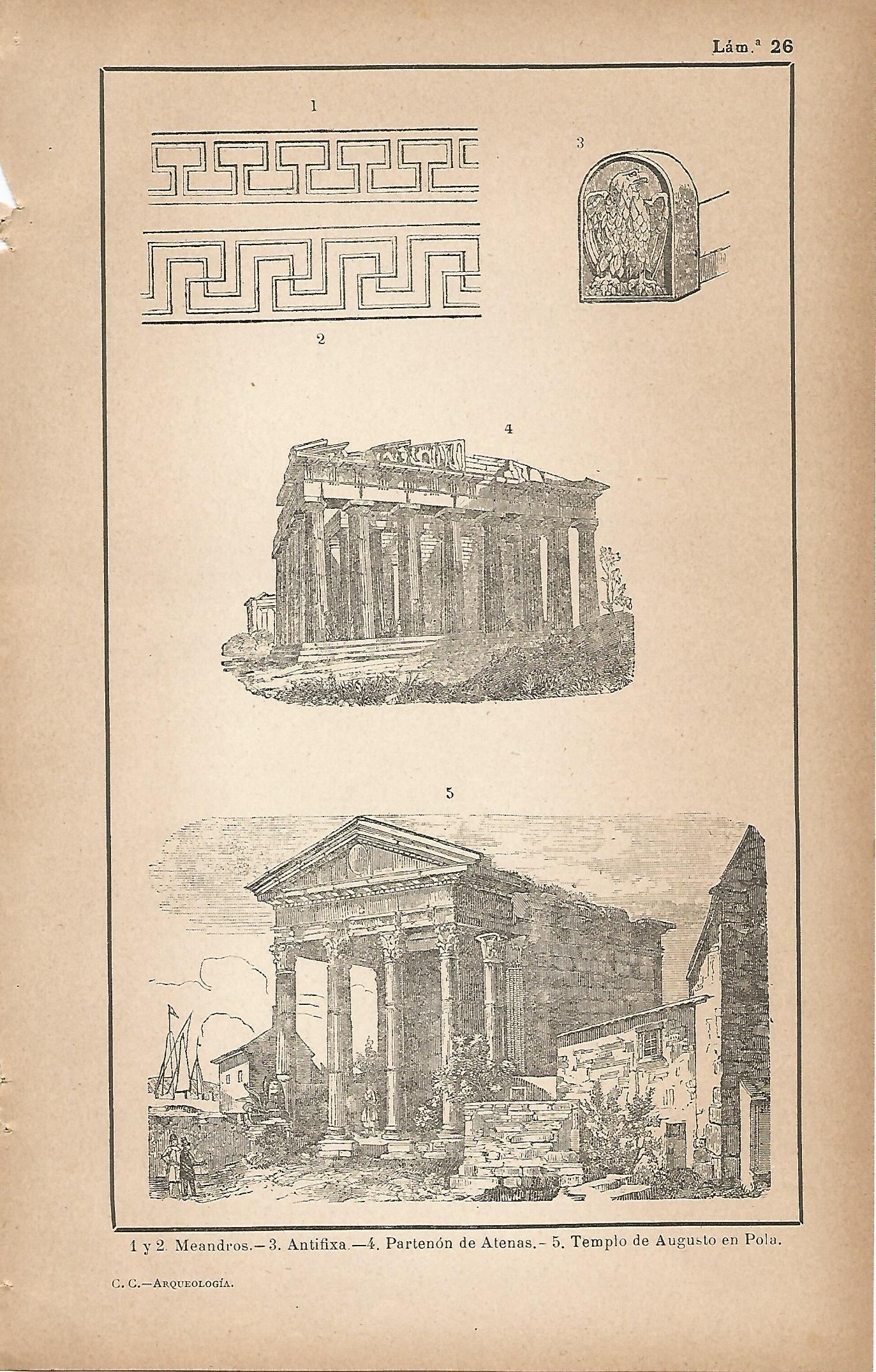 Lamina 026: Meandros . Antifixia - Partenon de Atenas - Templo de Augusto de Pola
