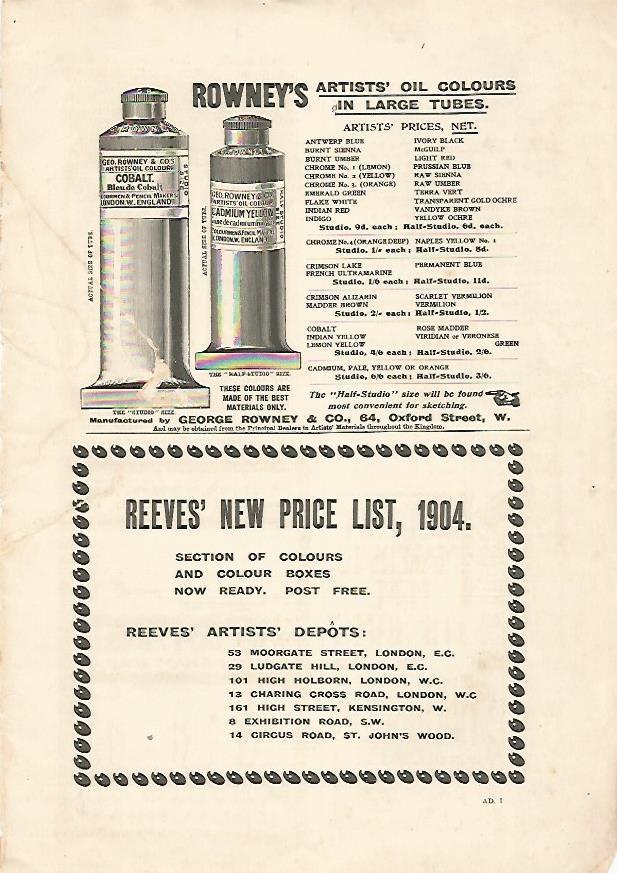 LAMINA PUBLICITARIA 7049: Rowney s Oil Coilours de Oxford
