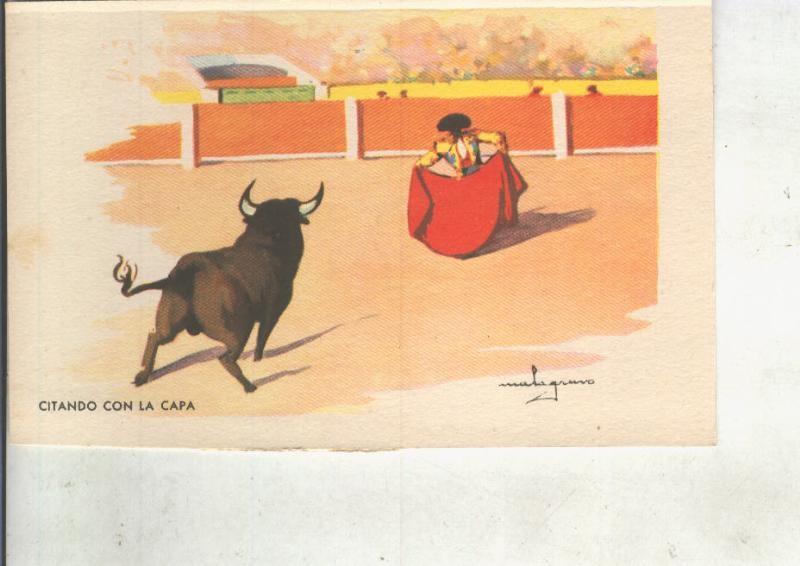 Postal 014824: artes del Toreo: citando con la capa