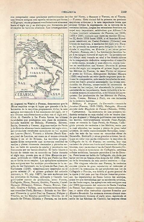 LAMINA ESPASA 2913: Mapa de Italia de centros productores de ceramica