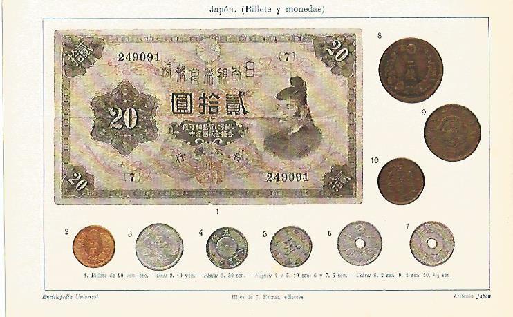 LAMINA ESPASA 6151: Billetes y monedas de Japon
