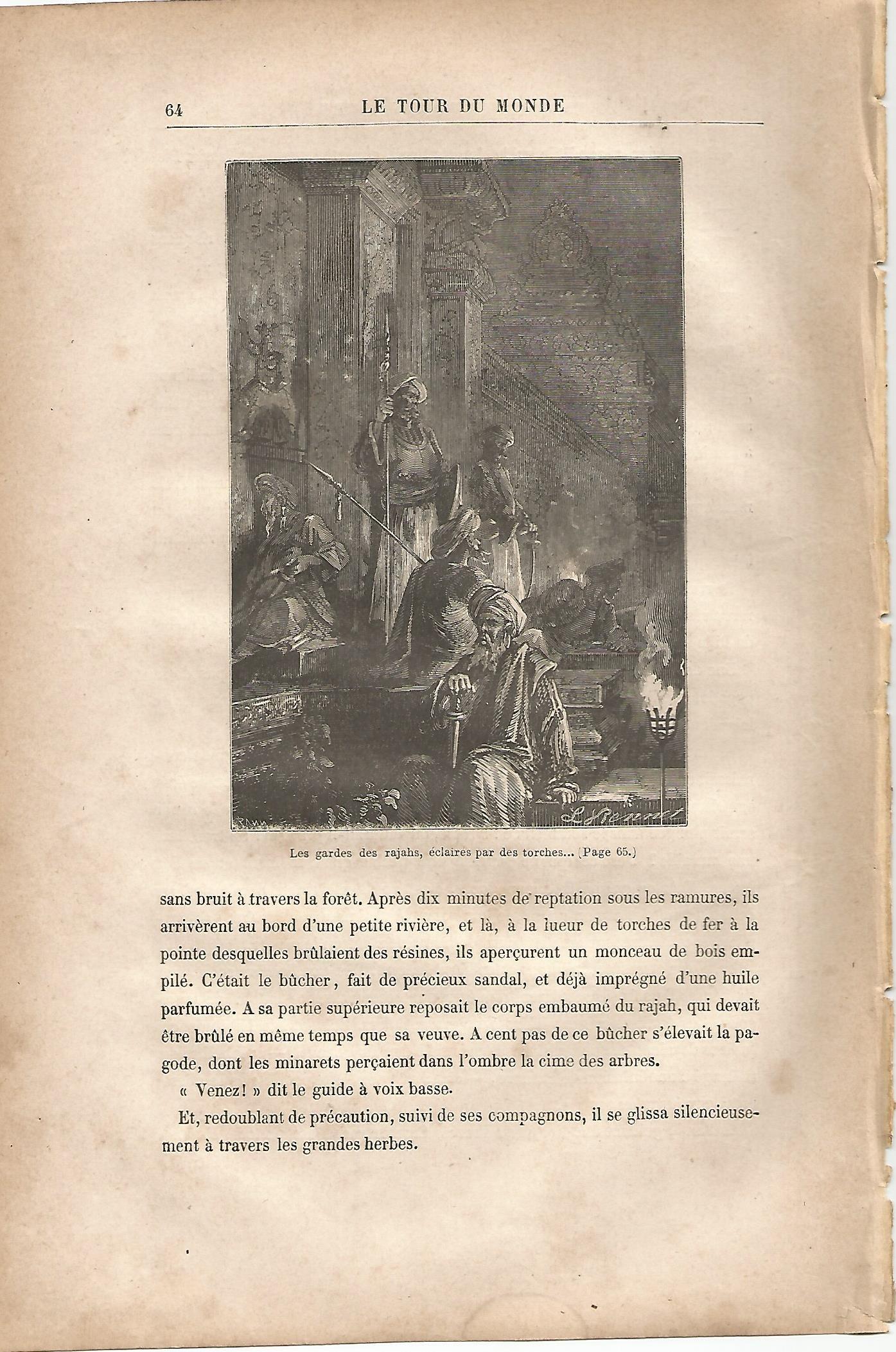 LAMINA 1211: VERNE. Les gardes des rajahs eclaires par des torches…