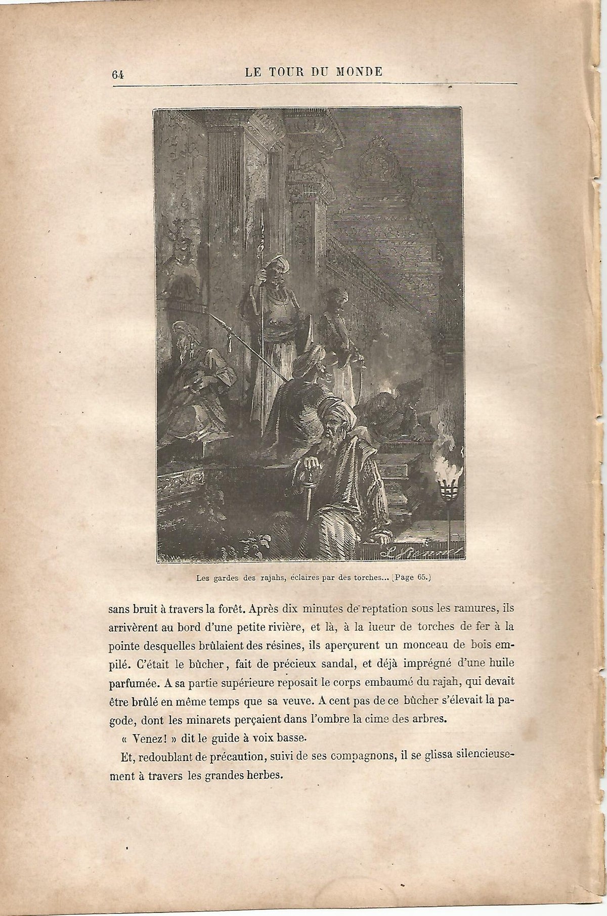 LAMINA 1211: VERNE. Les gardes des rajahs eclaires par des torches…